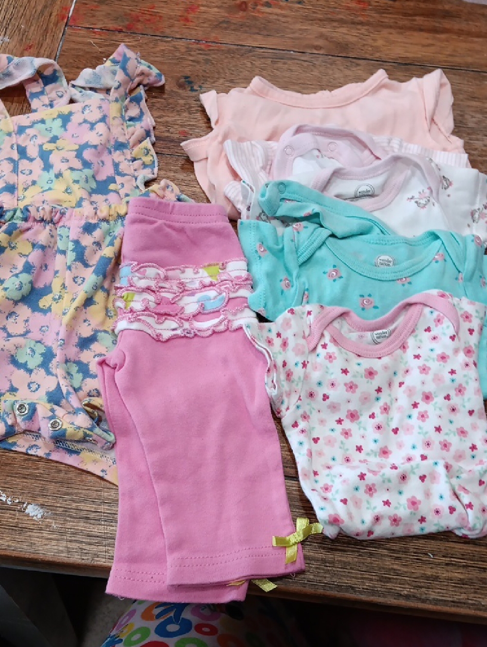 Wonder  Nation Girls Pink Floral & Aqua / Pink Cotton Onsies